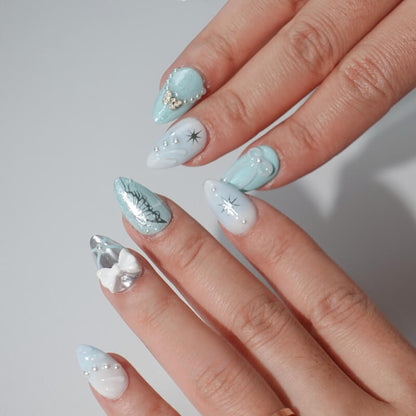 Ice Blue Butterfly Press-on Nails - Delicate Nail Art