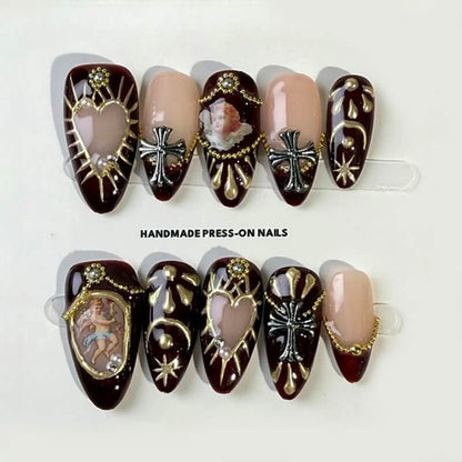 Vintage Gothic Press-on Nails - Handcrafted Nail Art