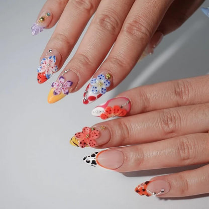 Floral Artistic Press-on Nails - Vibrant Nail Art