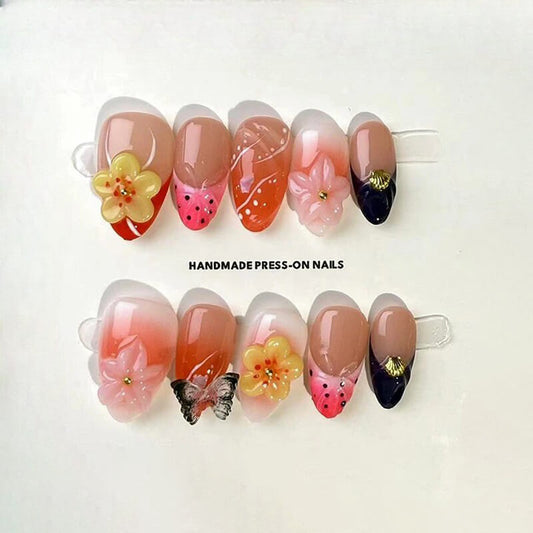 Floral Artistic Press-on Nails - Vibrant Nail Art