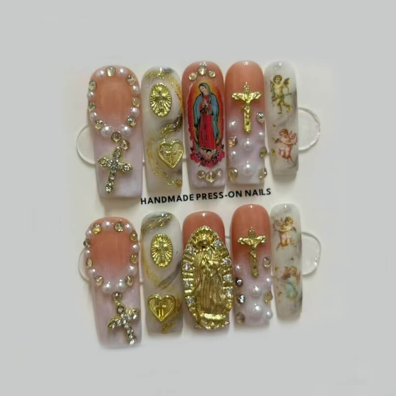 Handmade Religious Vintage Press-On Nails