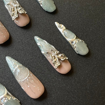 Silver Fairy Trail Press-on Nails