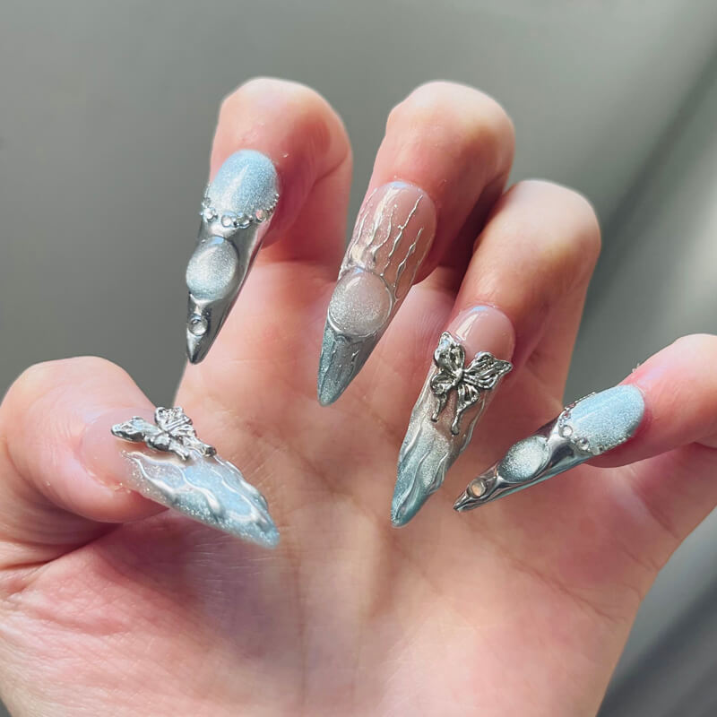 Silver Fairy Trail Press-on Nails