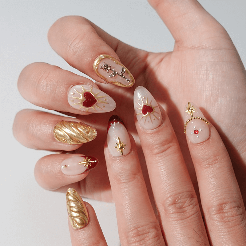 Red and Gold Christmas Press-on Nails