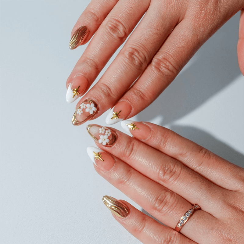 Peach Gold Blossom Press-on Nails