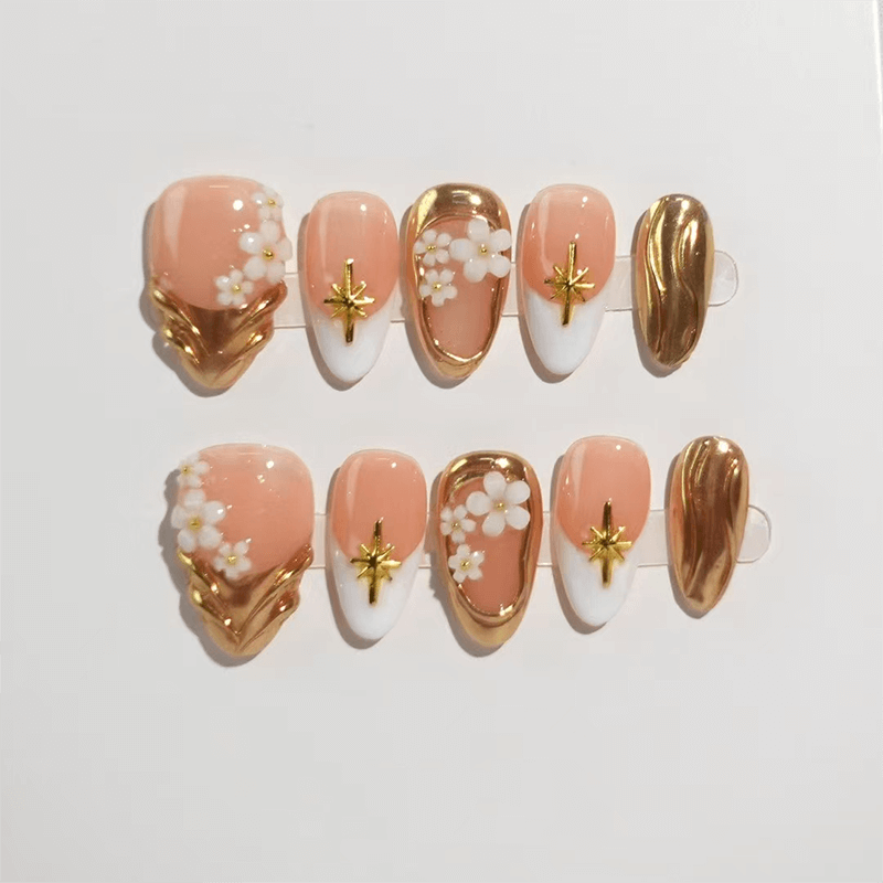 Peach Gold Blossom Press-on Nails