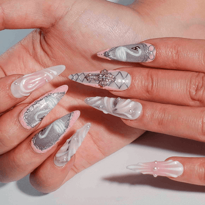 Ballerina Lace &amp; Swan Press-on Nails