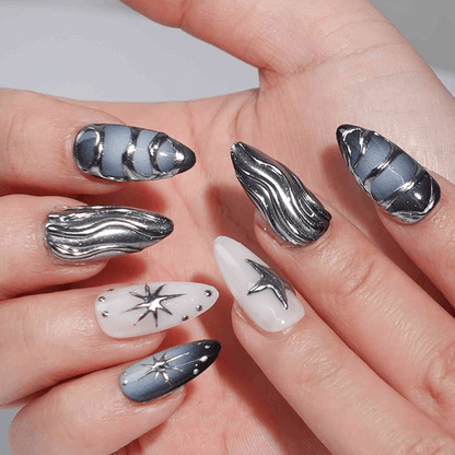 Mystic Ocean Press-on Nails - Blue and White Nautical Art