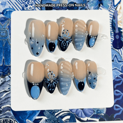 Elegant Blue Butterfly Press-on Nails