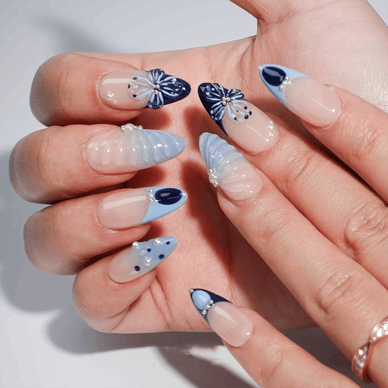 Elegant Blue Butterfly Press-on Nails