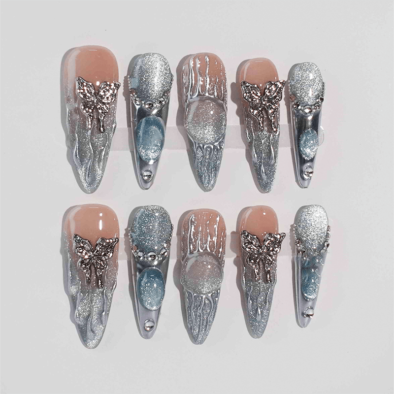 Silver Fairy Trail Press-on Nails