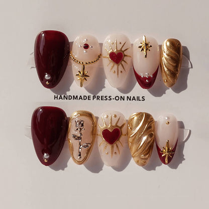 Red and Gold Christmas Press-on Nails