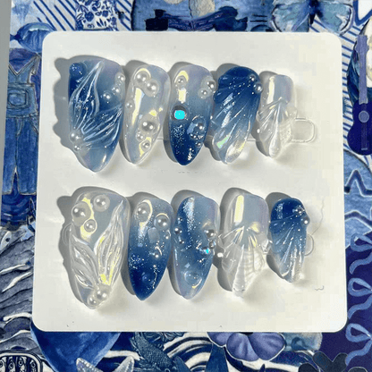 Galactic Wings Press-on Nails - Ethereal Blue Nail Art