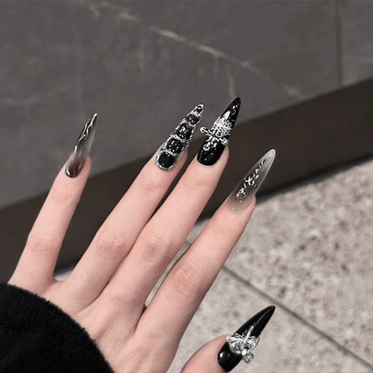 Black and White Spider Web Press-on Nails with 3D Spiders